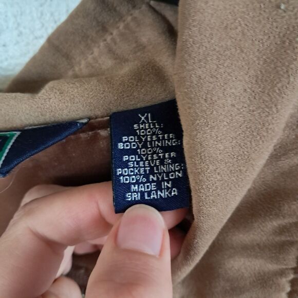 Devon & Jones Sport Mens XL Brown Tan Faux Suede Zip Front Grandpa Bomber Jacket - Picture 3 of 10